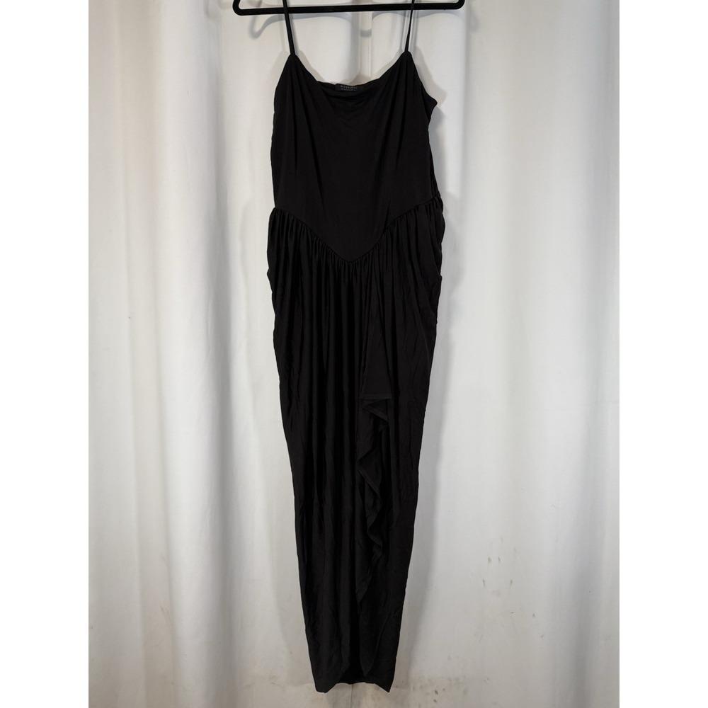 ALLSAINTS Dress sz 12 Aurelia Black Empire Waist Pleated Draped Skirt Sweetheart - Picture 4 of 10